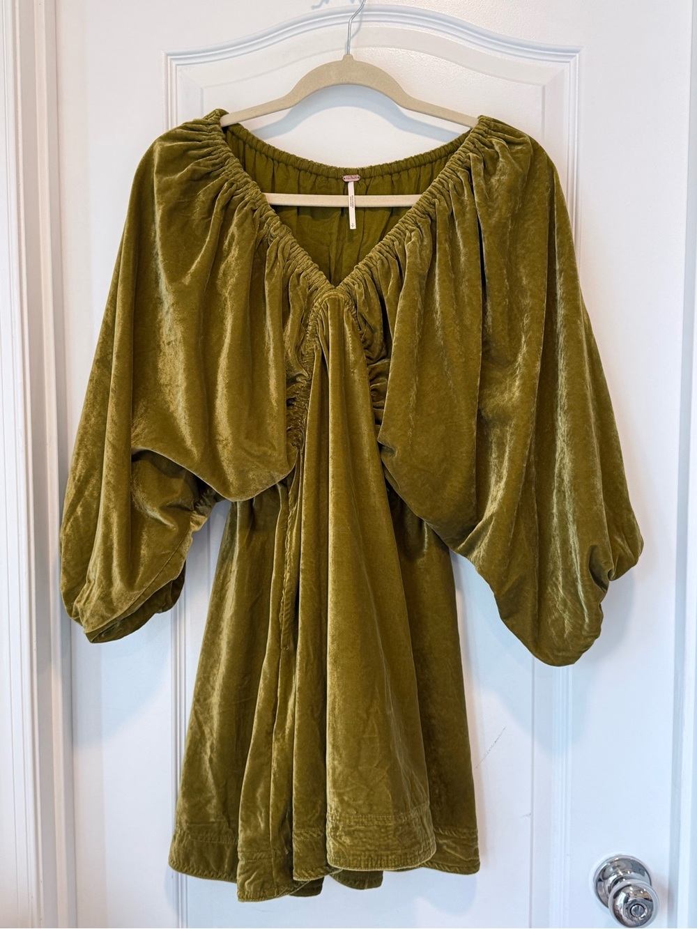 Free People Olive Green Portia Velvet Long Sleeve Dress